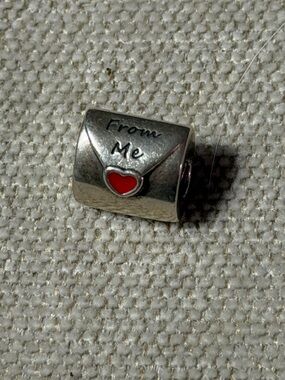 Pandora Silver Tone Charm with Red Heart Accent and 'From Me' Engraving
